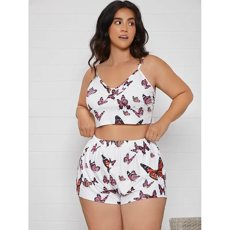Sleeveless Cotton Plus size Women's Sleepwear Allover Butterfly Print Loungewear Cami Woman Pajama