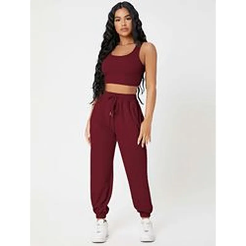 Custom Camisole Lounge Wear Solid Crop Tank Top And Sweatpants Joggers Set Women Loungewear Set