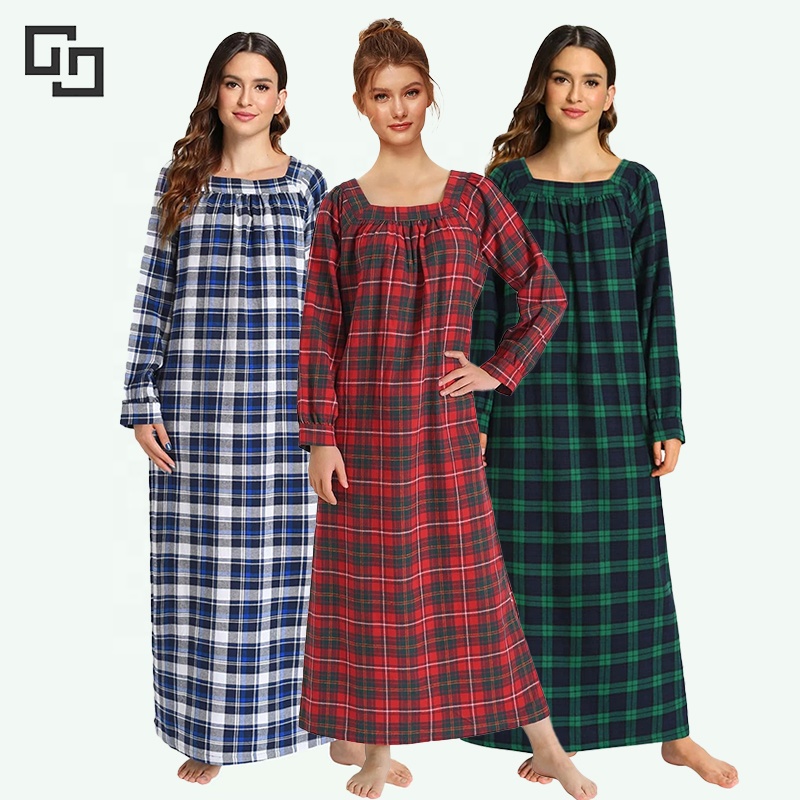 Tartan Frilled Tie Front Plus Cotton Night Dress Nightgown