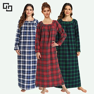 Tartan Frilled Tie Front Plus Cotton Night Dress Nightgown
