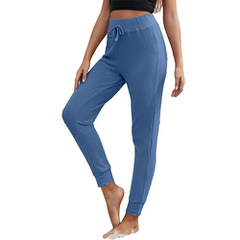 Custom Casual Pajama Pants Waffle Knit Tie Front Solid Women Lounge Pants