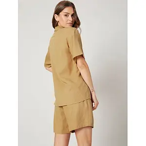 Casual Summer Linen Loungewear Straight Fit Pyjamas Blouse & Shorts Set Womens Linen Set