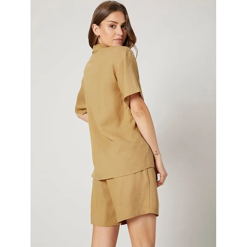 Casual Summer Linen Loungewear Straight Fit Pyjamas Blouse & Shorts Set Womens Linen Set