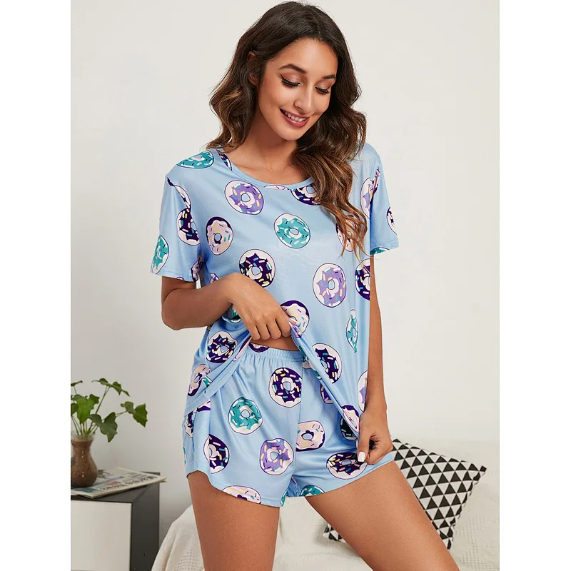 2022 New Short Bamboo Pyjamas Cozy Sleepwear Adult Summer Cartoon Cotton Pajamas For Women