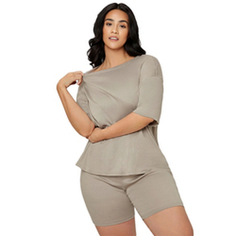 Custom Plus Size Sleepwear Solid Short Loungewear Set Drop Shoulder Lounge Wear