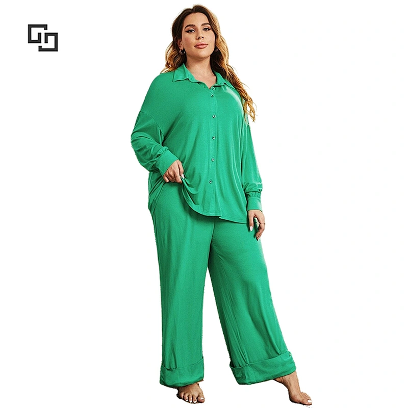 Plus Size Bamboo Sleepwear Women 4X Solid Button Front Top & Roll Up Hem Pants PJ Set
