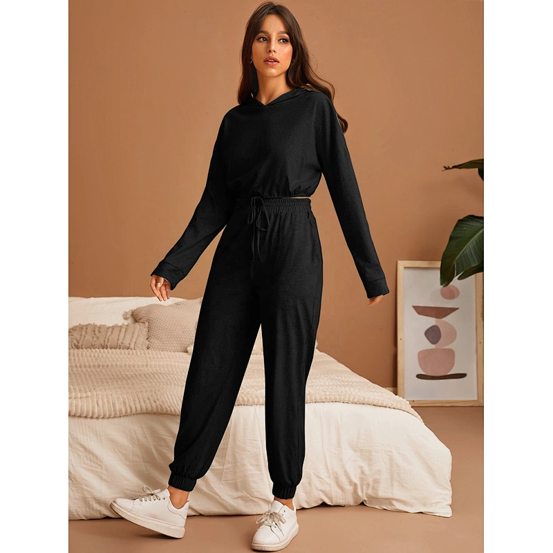 2021 2 Pieces Solid Custom Lounge Wear Organic Cotton Loungewear Set