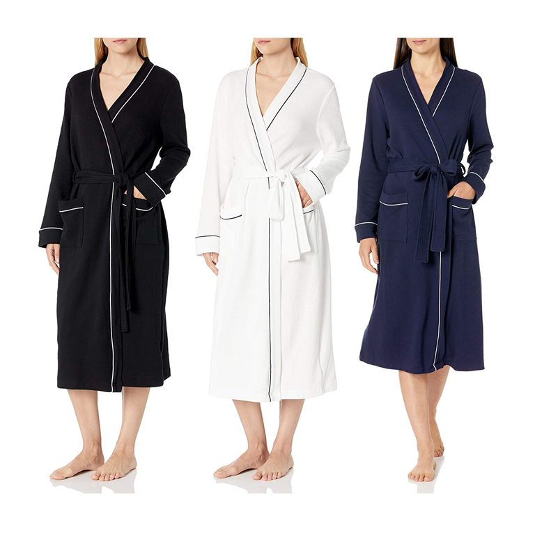Women's Lightweight Soft Kimono Bath Robe Cotton Calf-Length Waffle Robe