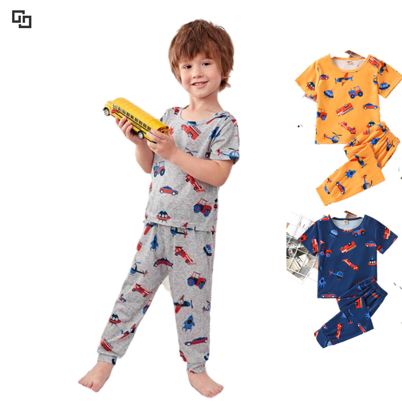 Wholesale Cartoon Long Sleeve Lounge Wear 100% Cotton Pyjamas Custom OEM Kids Boy Bamboo Pajama Sets