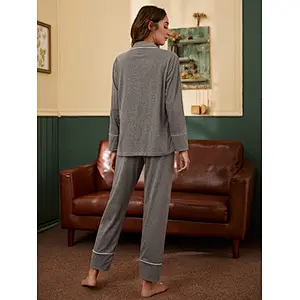 Wholesale Ladies 2 Pieces Jersey Lounge Wear Sets  Cotton Pajamas Winter Two Piece Women Femme Pyjama