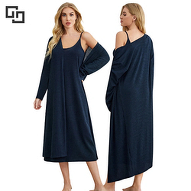 2 Pack Rib-knit Cami Dress & Robe Lounge Set