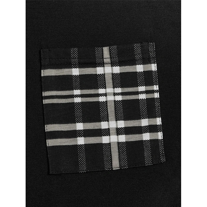Adult Male Sleepwear Cotton Pocket Patched Tee & Plaid Print Bottoms Pants Pajamas for Men Set