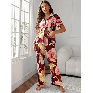 2022 New Custom Long Floral Silk Pyjamas Sleepwear Luxury Pajamas Pj Sets For Women
