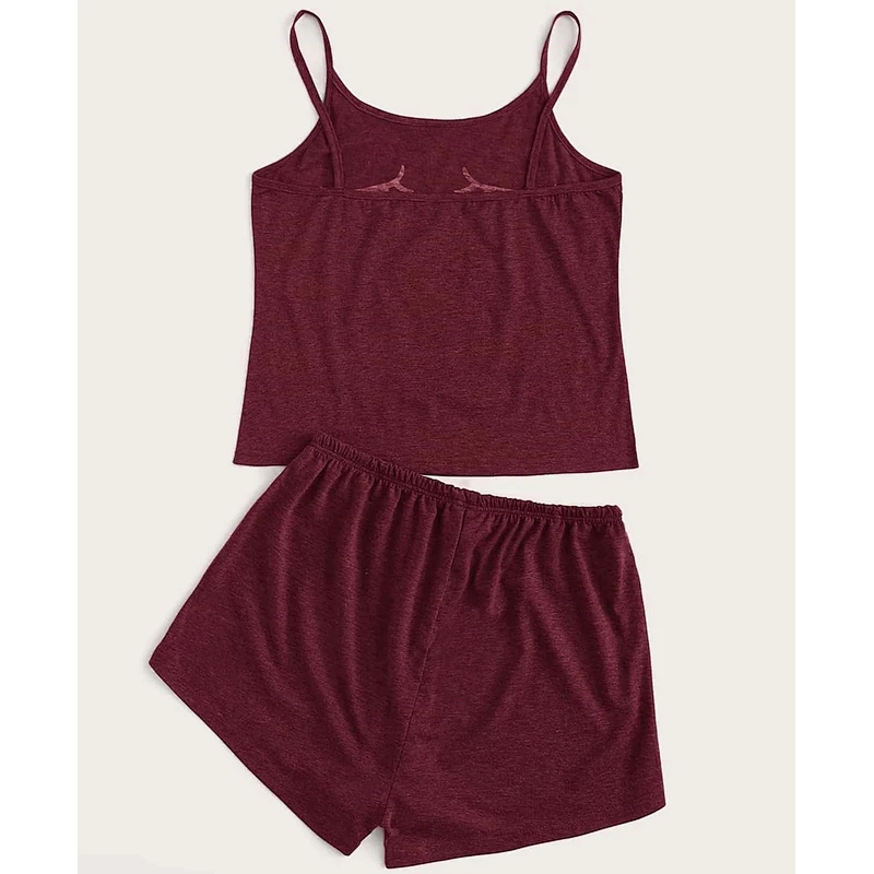 Burgundy pajamas set Graphic Camisole Sleepwear Short Pajama Set