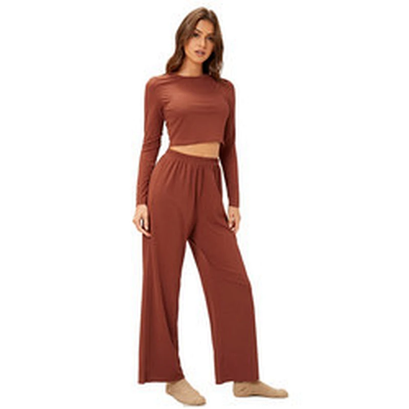 Thermal Solid Seamless Pajama Sets Bamboo Long Breathable Pyjama Designer Custom Women Cotton Underwear