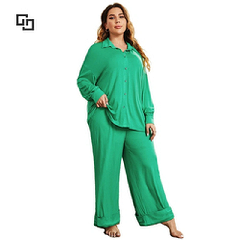 Plus Size Bamboo Sleepwear Women 4X Solid Button Front Top & Roll Up Hem Pants PJ Set