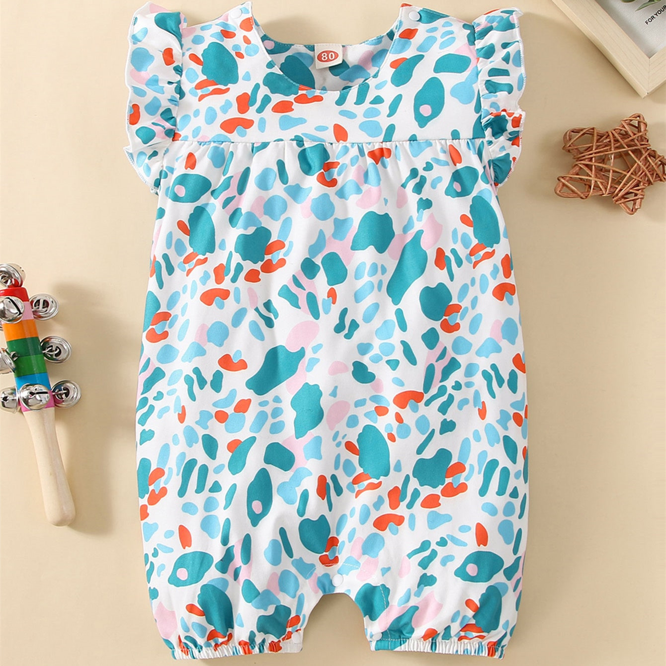 Allover Print Ruffle Sleeve Print Custom Toddler Pajamas Viscose from Bamboo Baby Bubble Romper