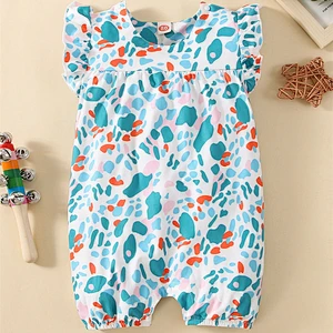 Allover Print Ruffle Sleeve Print Custom Toddler Pajamas Viscose from Bamboo Baby Bubble Romper