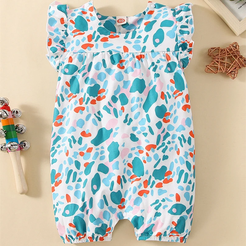 Allover Print Ruffle Sleeve Print Custom Toddler Pajamas Viscose from Bamboo Baby Bubble Romper