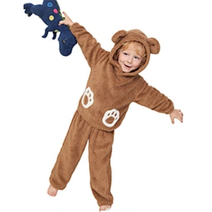 Cute Cartoon Kids Winter Pajamas Paw Print 3D Ears Design Teddy Hoodie & Pants Boys Clothing Sets