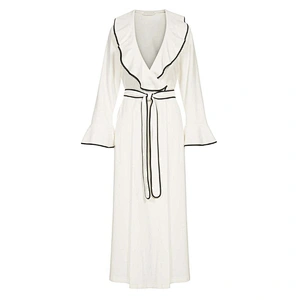 Womens Elegant Robe De Soiree Ruffled Collar Cotton Modal Blended Long Robe