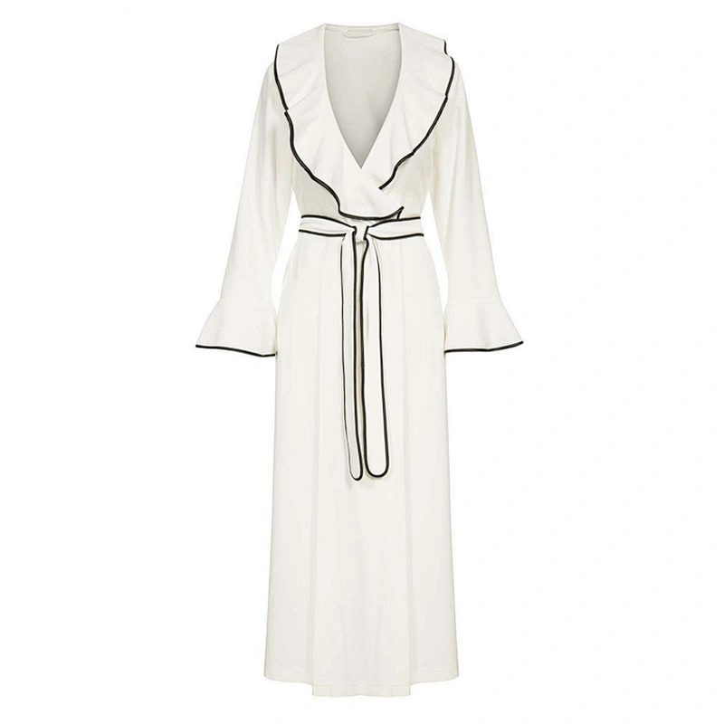 Womens Elegant Robe De Soiree Ruffled Collar Cotton Modal Blended Long Robe