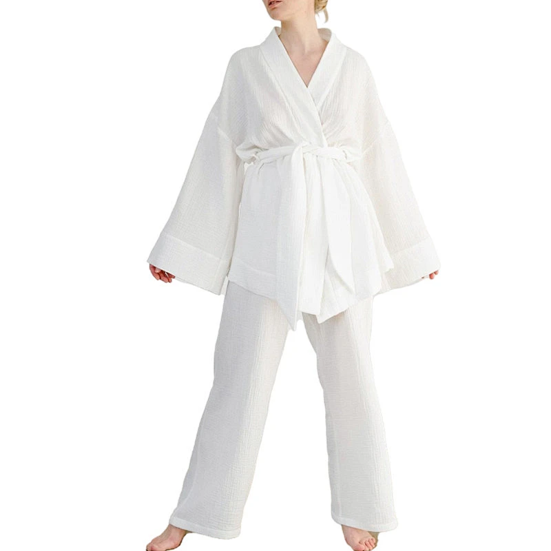 Kimono Cozy Woven Lounge Pants Robe Sets Solid Custom Winter Bath Dame Designer Cotton  Women Linen Robes