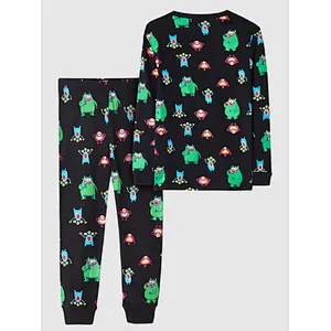 Cute 2 Piece Boy Sleepwear Cartoon Graphic Tee & Pants PJ Set 100% Cotton Kids Pajama