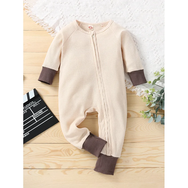Baby Unisex Newborn Jumpsuit OEM ODM Colorblock Waffle Knit Baby Clothes Romper