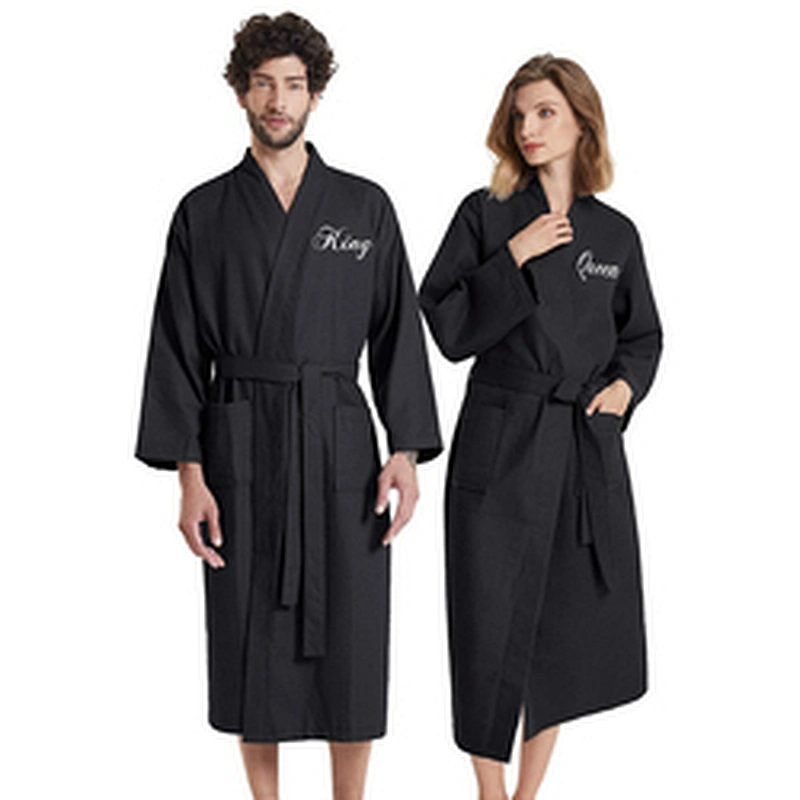 Calf Length Cotton Waffle Robe Loose Kimono Dressing Gown Hotel Couple Spa Bath Robes