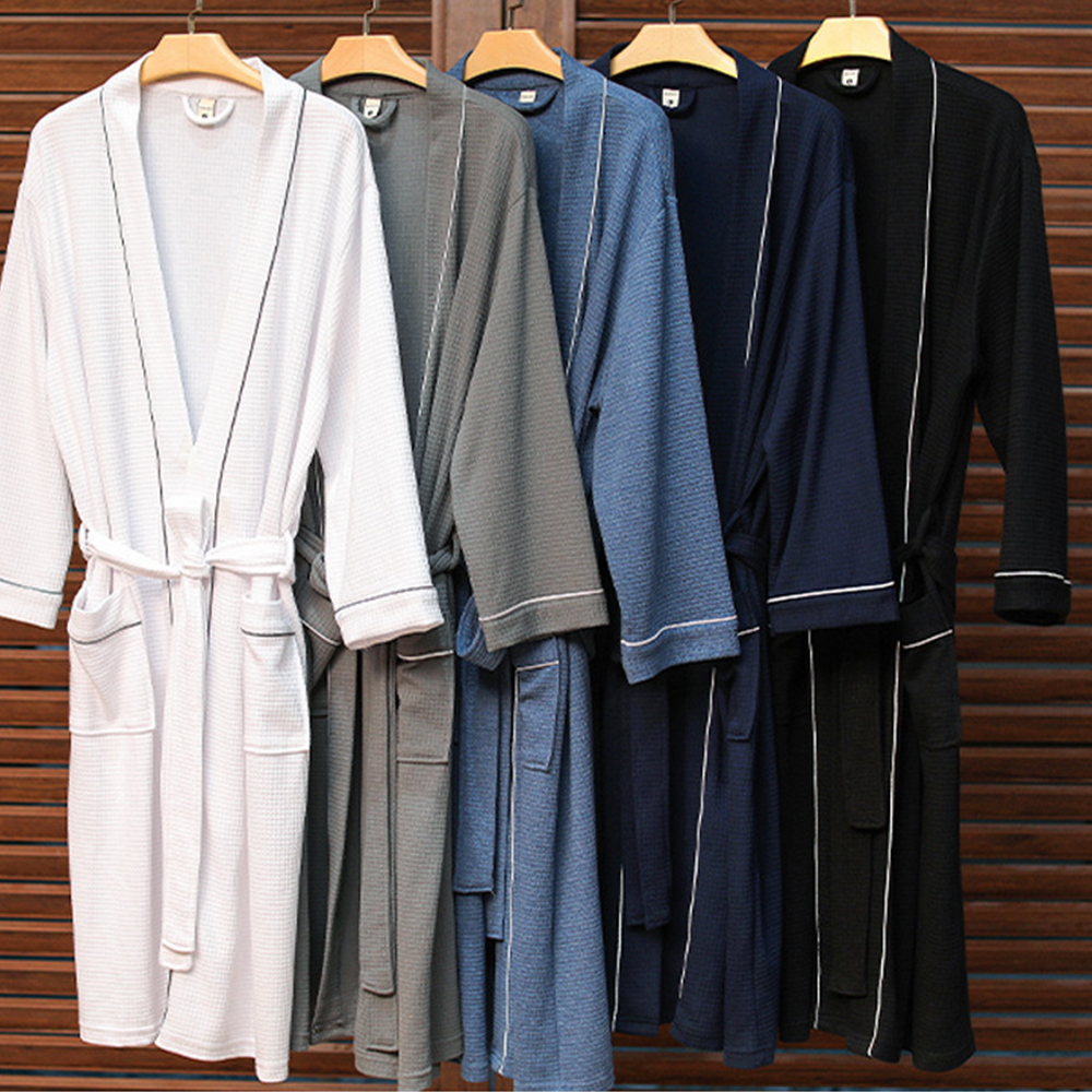 Custom Luxury Robe Men Plus Size 100% Cotton Solid Waffle Bathrobes