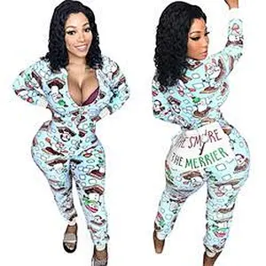Wholesale Sexy Women Long Sleeve Zipper Jumpsuit Funny Letter Club Christmas Onesie Pajamas