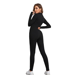 Zipper Half Women Onesie Pajama Adult Sleepwear Solid Romper Girl Romper Long Sleeve Black Jumpsuits For Woman