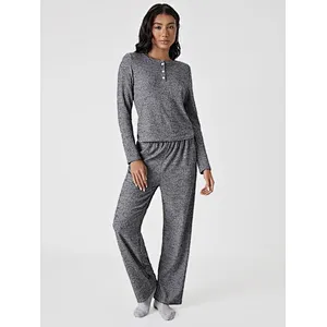 Woman Rib Pajama Set Wholesale Custom Rayon Custom Lounge Wear Winter Cotton Women Loungewear Sets