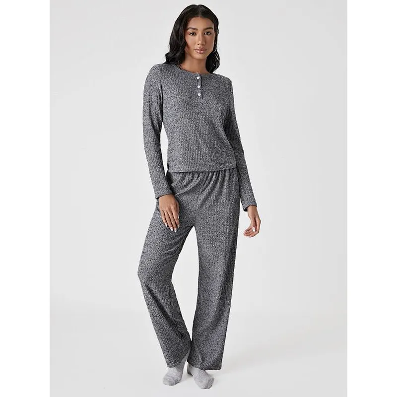 Woman Rib Pajama Set Wholesale Custom Rayon Custom Lounge Wear Winter Cotton Women Loungewear Sets