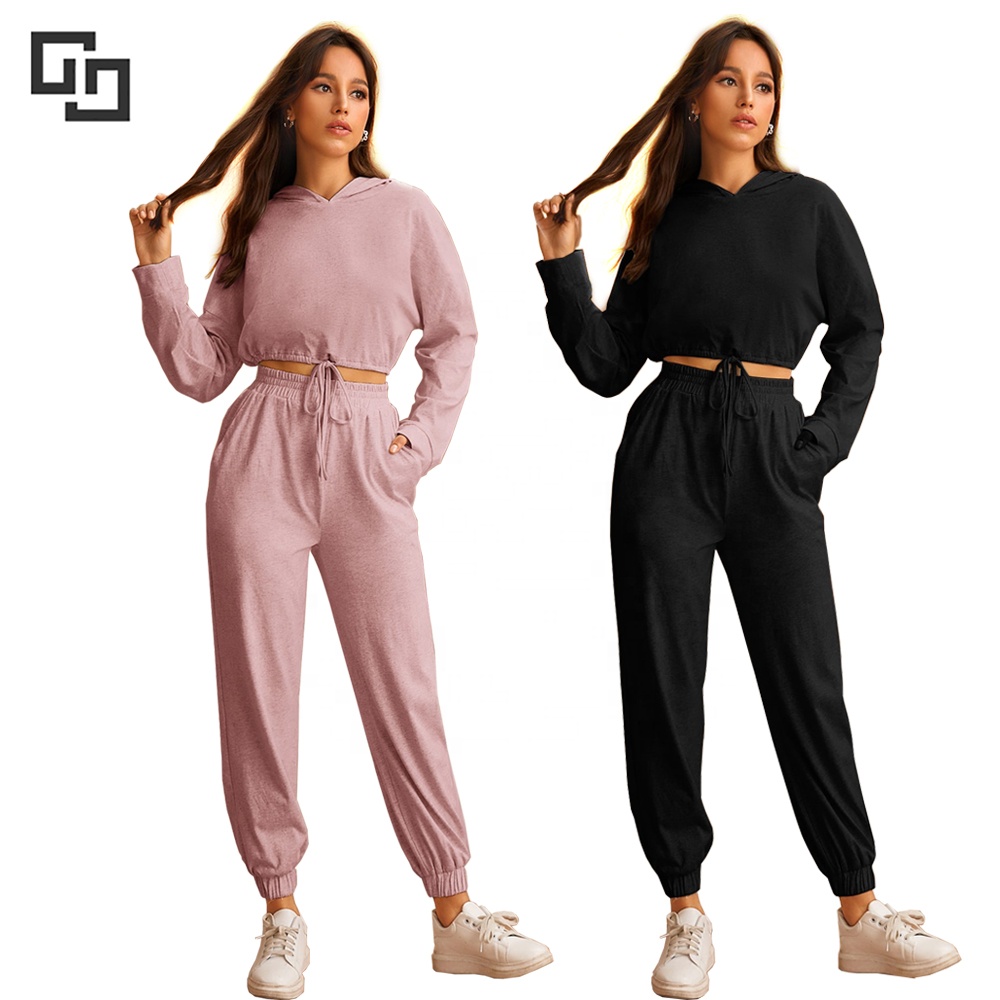 2021 2 Pieces Solid Custom Lounge Wear Organic Cotton Loungewear Set
