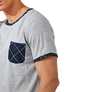 2021 Men Plaid Short Sleeve Tee & Shorts Wholesale Cotton Pajamas Pj Set