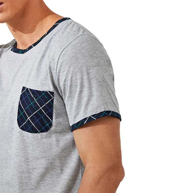 2021 Men Plaid Short Sleeve Tee & Shorts Wholesale Cotton Pajamas Pj Set
