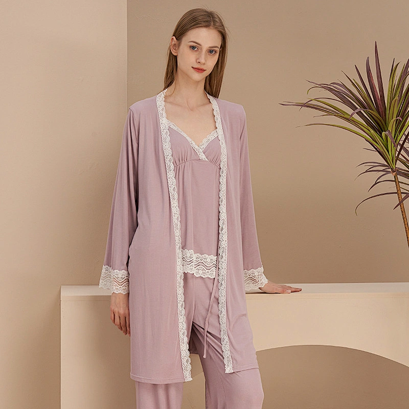 3 Pieces Cami Top Matches Pajama Pants Longue Femme Pour Robe Designer Cotton Women Robe Sets