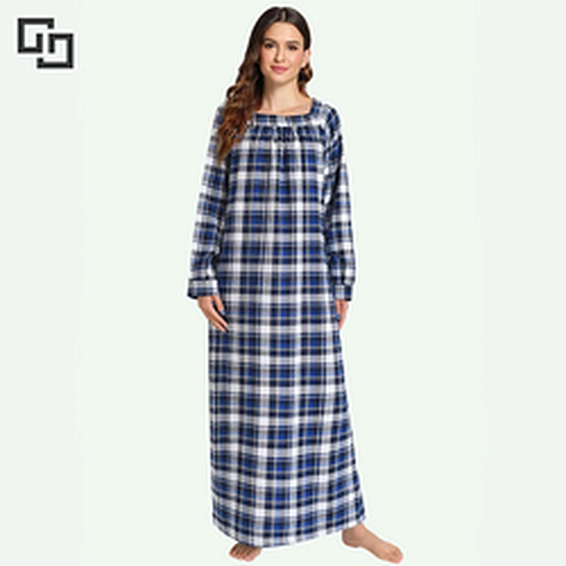 Tartan Frilled Tie Front Plus Cotton Night Dress Nightgown