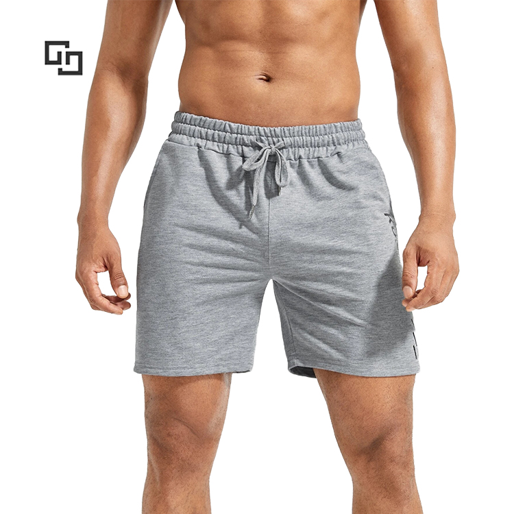 2022 Grey Men Letter Graphic Drawstring Waist Sports Cotton Shorts