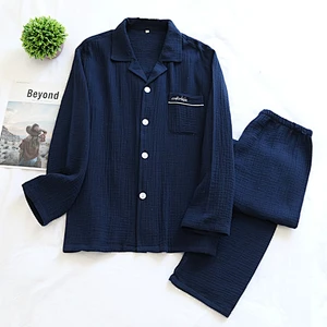2021 Solid Breathable Long Pjs Cotton Pyjamas Sets Linen Pyjama Sets For Men