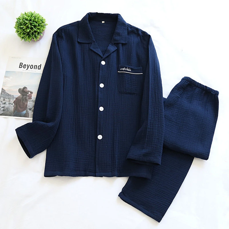 2021 Solid Breathable Long Pjs Cotton Pyjamas Sets Linen Pyjama Sets For Men