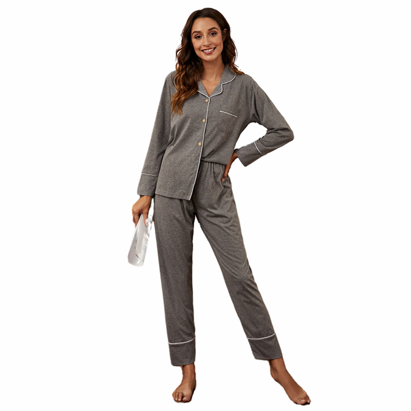 Wholesale Ladies 2 Pieces Jersey Lounge Wear Sets  Cotton Pajamas Winter Two Piece Women Femme Pyjama