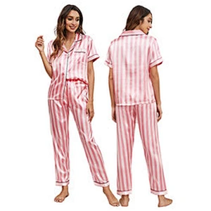 Wholesale Striped Long Winter Custom Silk Sleepwear Pijama 2 Pieces Femme Pyjama Women Pajama Set