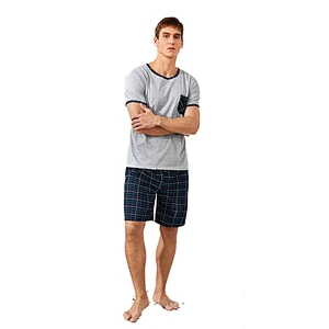 2021 Men Plaid Short Sleeve Tee & Shorts Wholesale Cotton Pajamas Pj Set