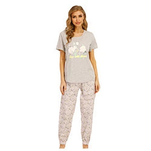 100% Cotton Short Printing Knitted Home Sleep wear Women Round-Collar OEM Popular Pyjamas Set