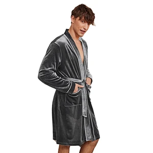 Piping Pocket Solid Belt Men Thick Fleece Robe Custom Designer Winter Flannel Bath Men Velvet Night Robe