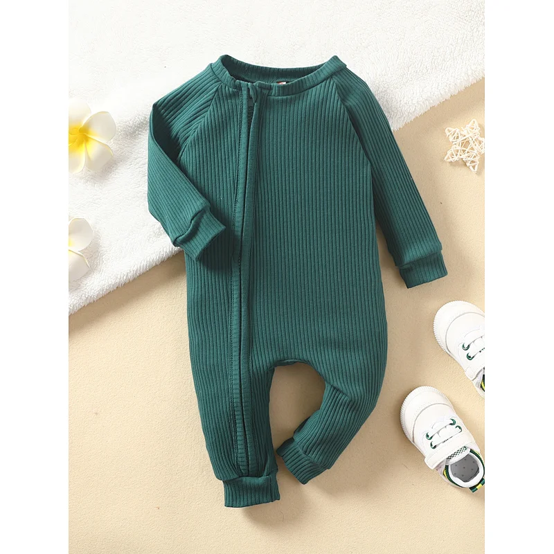 Solid Raglan Sleeve Oblique Zipper Baby Onesie Winter Newborn Baby Clothes Baby Romper