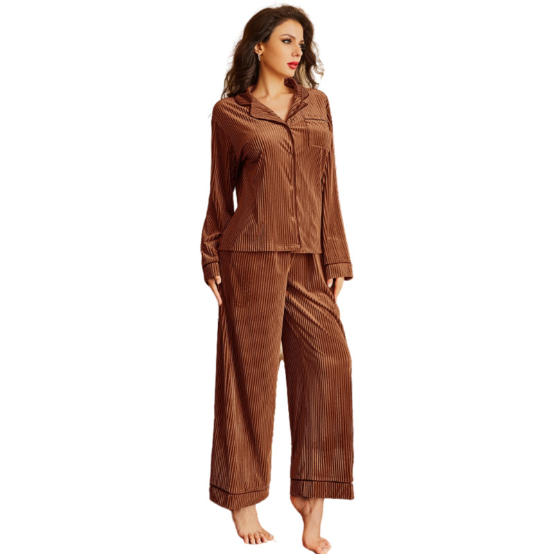 Wholesale Rib Knit Flannel Women Pajama Sets Piping Two Piece Fleece Winter Designer Pyjamas